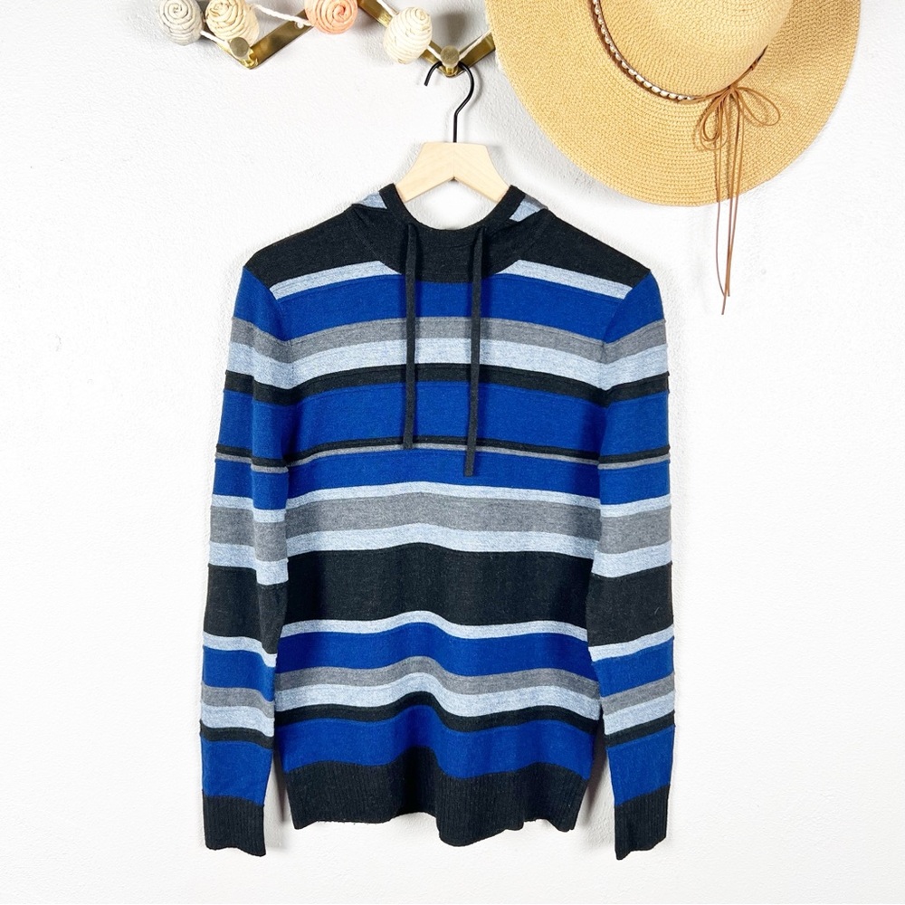 Smartwool Sparwood Pattern Hoodie Blue Horizon Heather Stripe Men's Small - Picture 2 of 8